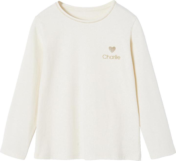 Vertbaudet Mädchen Shirt mit Glitzerherz und Recycling-Baumwolle BASIC