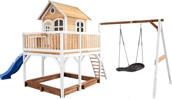 Produktbild Axi Liam Spielhaus mit Roxy Nestschaukel Braun/Weiss - Blaue Rutsche
