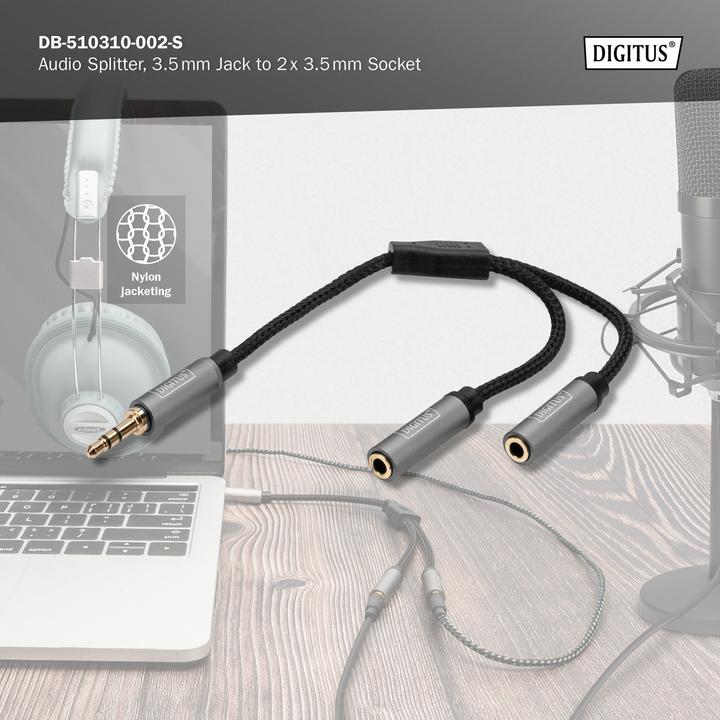 Produktbild Digitus Audio Splitter, 3,5 mm Klinke auf 2x 3,5 mm Buchse (0.20 m)