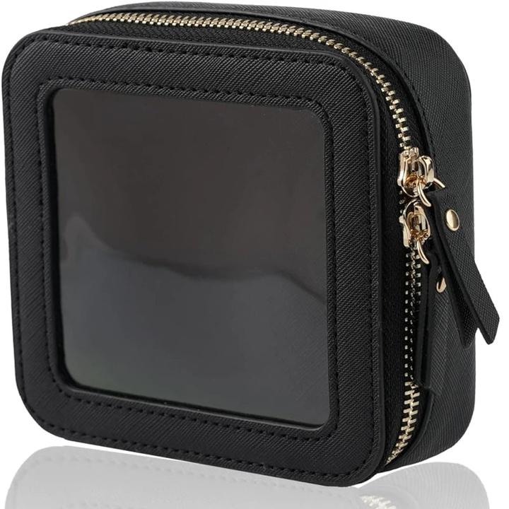 Only-Bags.Store Mini borsa trasparente per il trucco in ecopelle vegana, piccola e carina, con finestra visibile