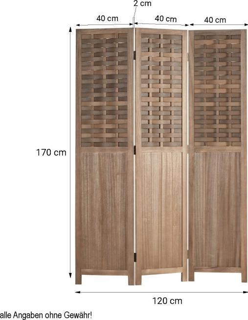 Produktbild Homestyle4u Paravent Raumteiler 3 teilig Holz Trennwand Rattan Optik Sichtschutz Braun