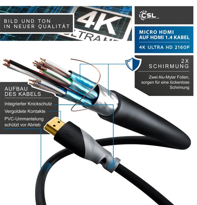 Image du produit CSL micro HDMI (Typ D) — HDMI (Typ A) (3 m, HDMI)