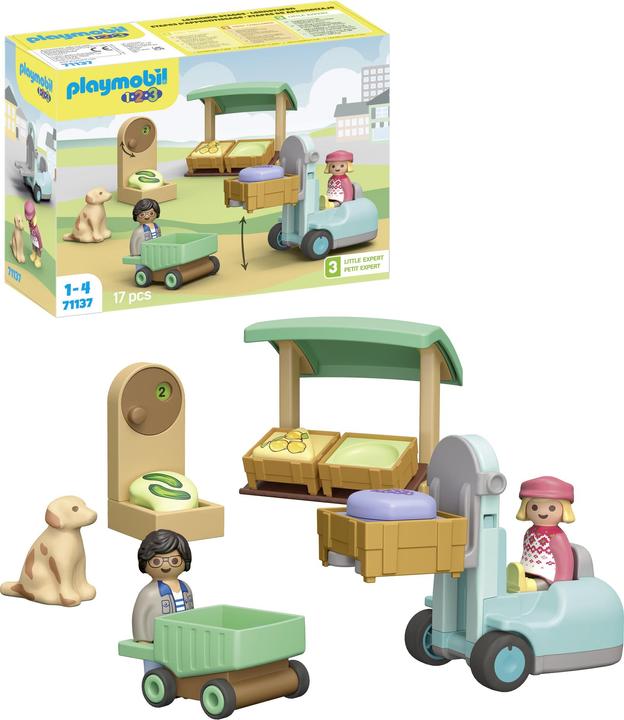 Image du produit Playmobil 71137 1.2.3 : Stand de marché bio & chariot élévateur à fourche (71137, Playmobil 1.2.3)