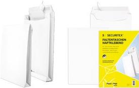 Productafbeelding Securitex Gevouwen envelop, B4, wit, zonder venster 130 g/m², vouw: 50 mm, afmetingen: (B)250 x (H)353 mm (5 x)