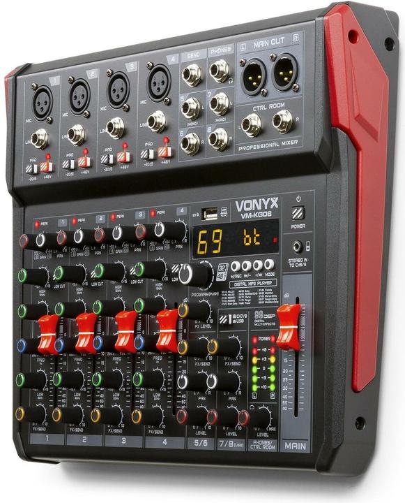 Vonyx VM-KG08 - Panneau d'affichage 8 canaux Bluetooth, DSP, lecteur mp3 et interface audio USB (Studio et mixeur live)