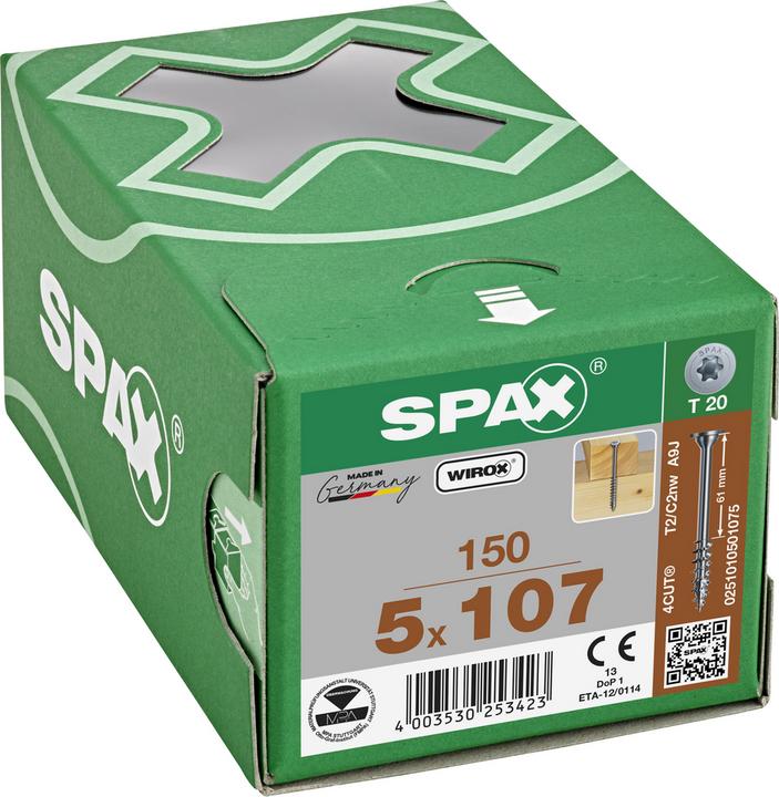 Produktbild Spax Tellerkopfschrauben WIROX Teilgewinde T-Star Plus Ø5,0x107mm (150 Stück) (150 Schrauben pro Stück)