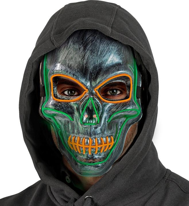 Produktbild Widmann Silberne Totenkopfmaske mit LED Beleuchtung