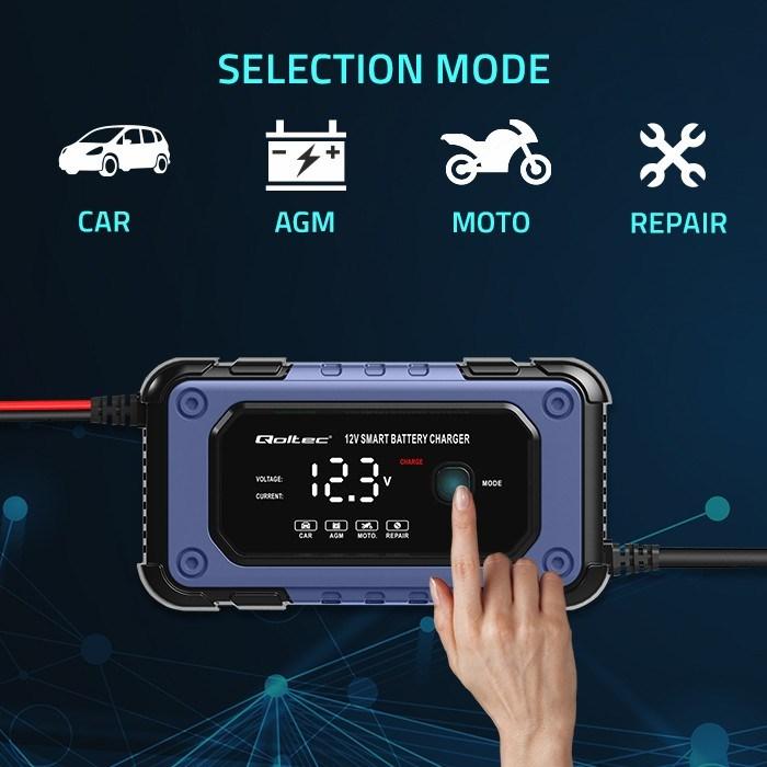 Immagine prodotto Qoltec Prostownik do akumulatora z funkcją naprawy | Inteligentna mikroprocesowa ładowarka| 12V | (12V, 6 A)
