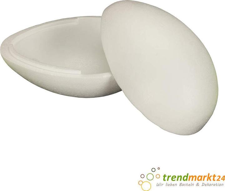 Produktbild trendmarkt24 Styroporei 1 Stück teilbar zum Befüllen weiss ca. 21 cm Osterei aus 2 Hälften (1 x)