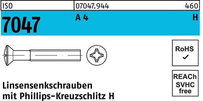 Produktbild Linsensenkschraube ISO 7047 m.Kreuzschlitz-PH M 2,5 x 10 -H A 4 (1000 Schrauben pro Stück)