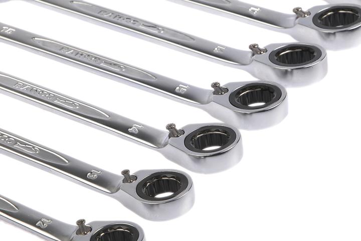 Immagine prodotto Bahco Set di chiavi ad anello metriche a cricchetto - 12 pezzi/supporto in plastica (12 mm, 8 mm, 13 mm, 10 mm, 19 mm, 17 mm, 18 mm, 11 mm, 16 mm, 15 mm, 14 mm, 9 mm)