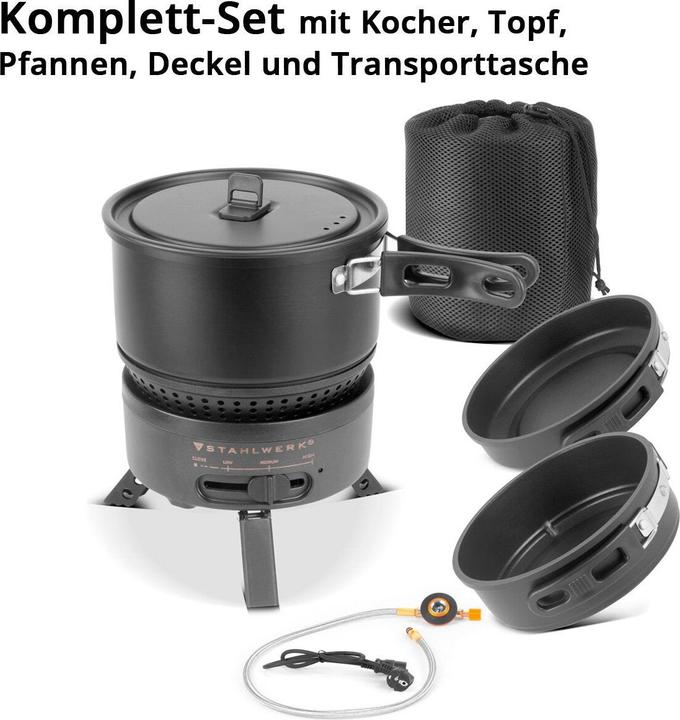 Image du produit Stahlwerk Réchaud de camping 2 en 1 Réchaud électrique Réchaud à gaz Outdoor Camping Koch Set