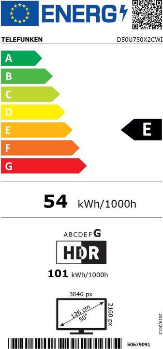 Etichetta energetica Telefunken D50U750X2CWI (50", LED, 4K, 2024)