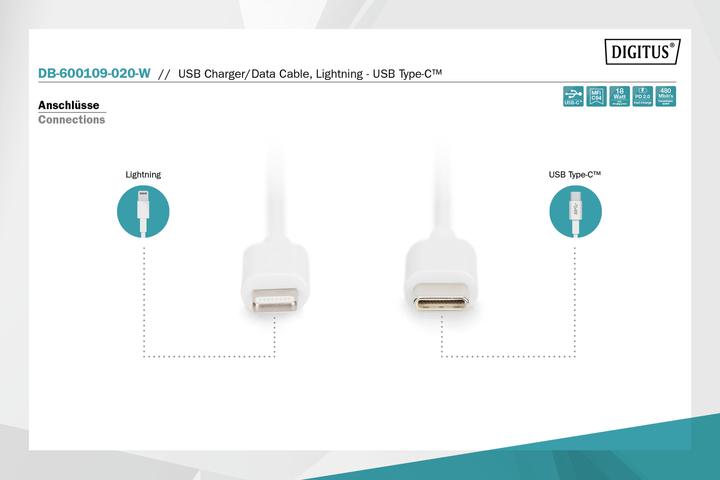 Actual product image Digitus USB type C - Lightning (2 m, USB 2.0)