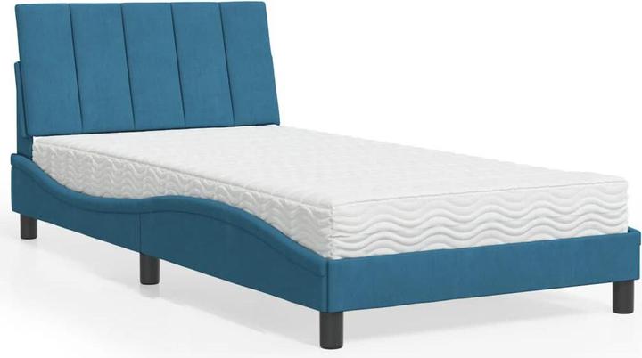 Image du produit VidaXL Lit Cadre de lit simple avec matelas Bleu 100x200cm Velours (100 x 200 cm)