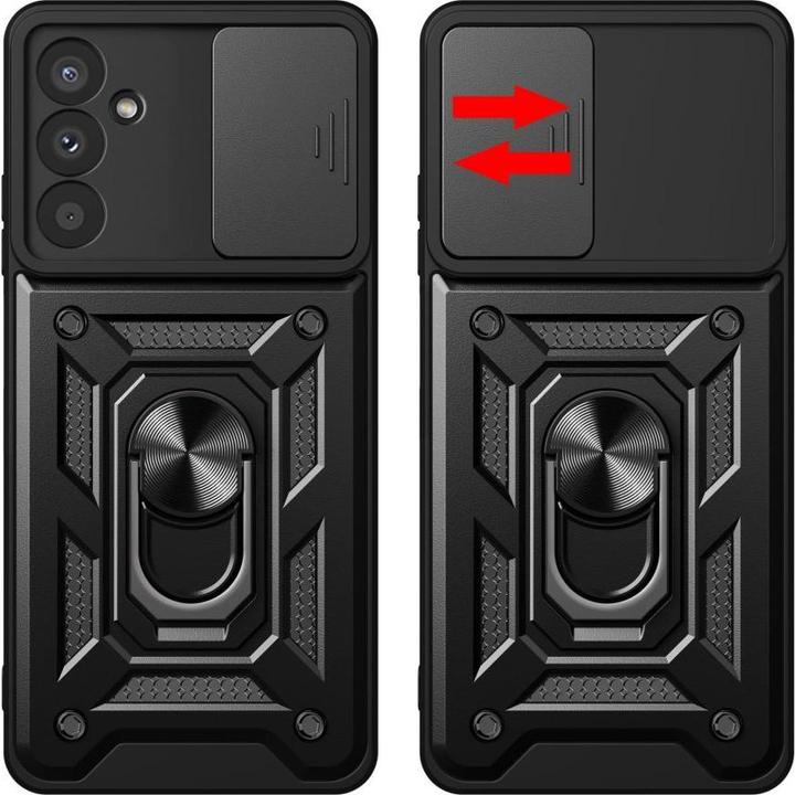 Actual product image Hurtel Hybrid Armor Camshield case for Samsung M14 with camera cover - black (Samsung Galaxy M14)