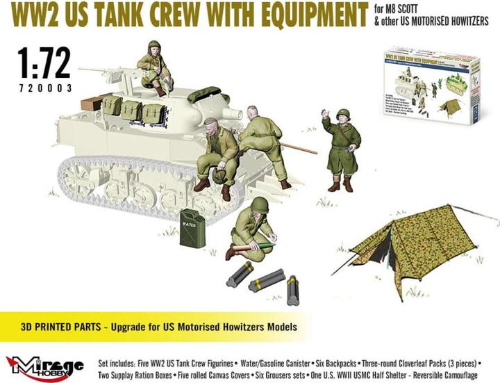 Actual product image Mirage Hobby WW2 US TANK CREW WITH EQUIPMENT for M8 SCOTT & other US MOTORISED HOWITZERS