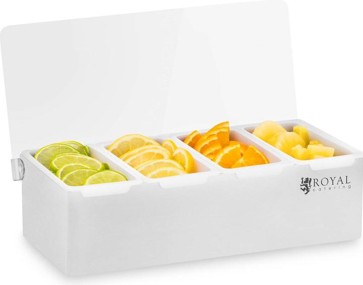 Produktbild Royal Catering Zutatenbehälter Gastro GN 1 4 4 Einsätze Zutatenbox Gastronomie Mixen Wechselbar (Barmass)
