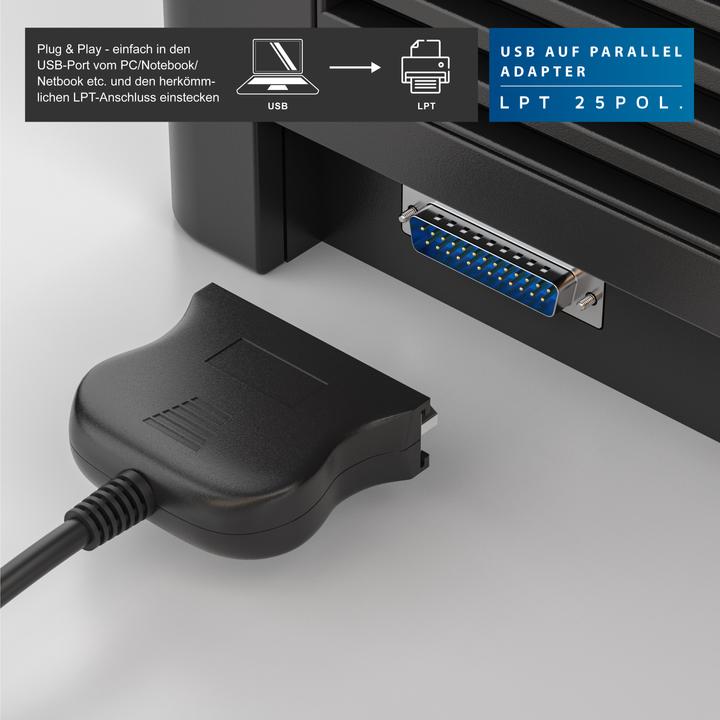 Produktbild CSL USB A auf Parallel Adapter LPT 25pol. - D-SUB DE 25 zu USB Typ A, 90 cm, Druckerkabel, Adapterkabel (1 m, Parallel (Drucker))