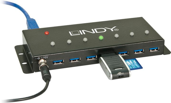 Actual product image Lindy USB 3.0 industrial hub 7 port, mettall housing (USB-B, 7 Ports)