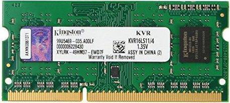 Immagine prodotto Kingston MEMORIA 4GB PC12800 DDR3/SO KVR16LS11/4 (1 x 4GB, 1600 MHz, DDR3-RAM, SO-DIMM)