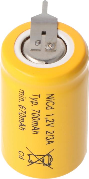 Actual product image AccuCell Battery KR-600AE 2/3 A Cadnica with 3-er print, 1-er + / 2-er -- (1 pcs., 700 mAh, Battery + charger)