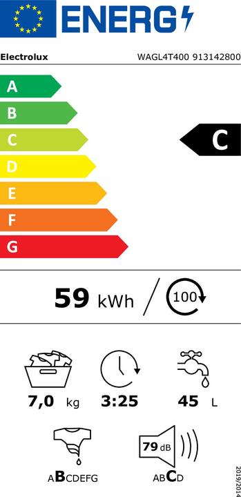 Label énergétique Electrolux WAGL4T400 (7 kg, Vers le haut)
