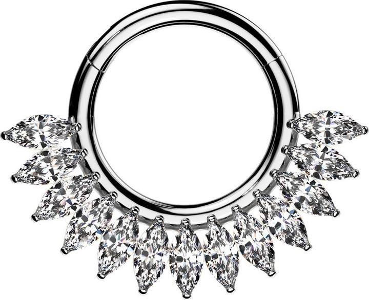 Produktbild Star Piercing Micro Segmentring klappbar silber halbkreis Ovale Kristalle silber (ohne Messing, Titan G23)