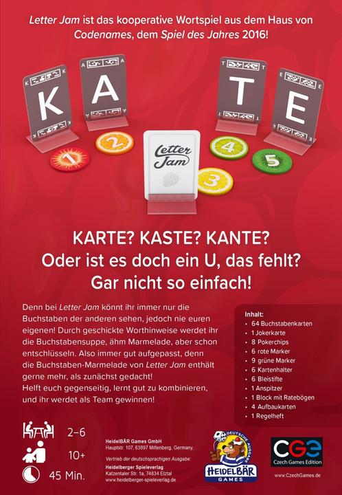 Actual product image Czech games edition CZ108 - Letter Jam, Card game, 2-6 players, from 10 years (DE edition) (German)