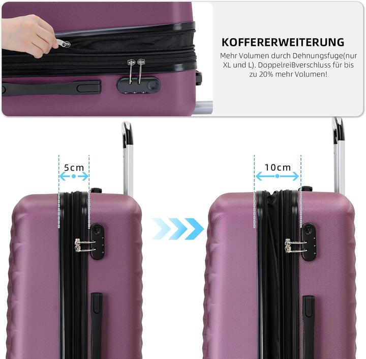 Produktbild Beibye 3-teiliges Hartschalen-Kofferset (115 l, Handgepäck (bis 50l), M (50 - 90l), L (90 - 115l))