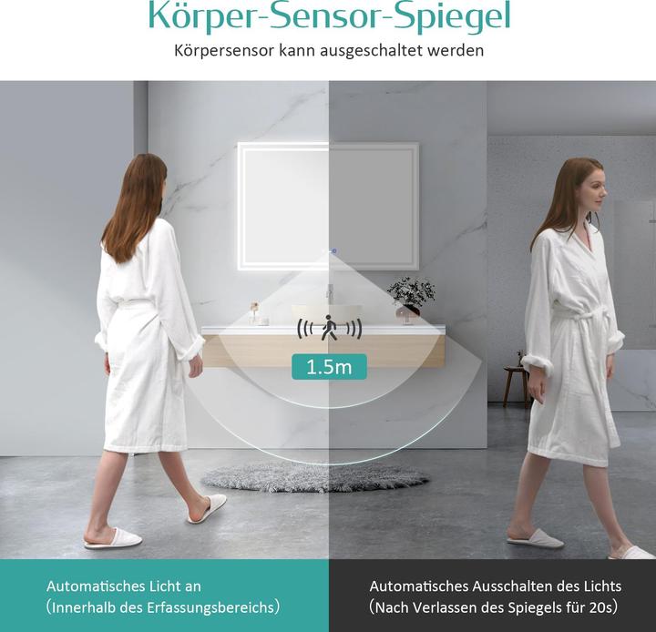Produktbild Emke Badspiegel mit Beleuchtung 70*50cm,Beschlagfrei, Bewegungssensor, 3 Farbtemperaturen und dimmbaren