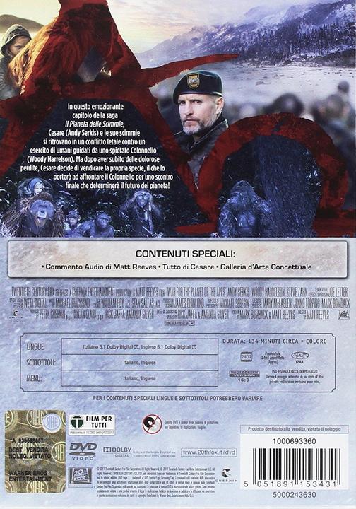 Image du produit War for the Planet of the Apes (DVD, 2017, Anglais, Italien)