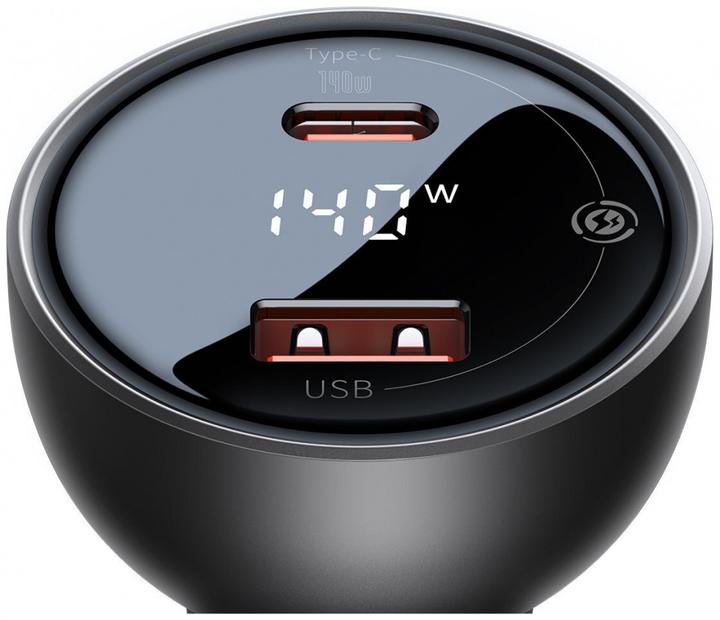 Produktbild Baseus Digital Display fast car charger USB-A / USB-C PD3.1 140W black + USB-C cable Superior