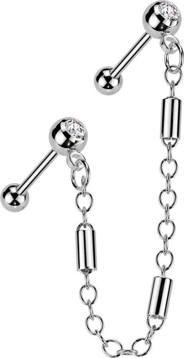 Produktbild Star Piercing Micro Barbell silber mit Kugel und Kugeln Kristall silber Verbindungskette drei Balken (Chirurgenstahl 316L, Messing)