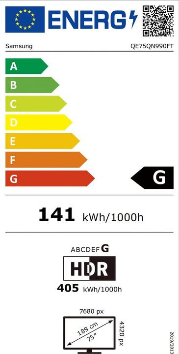 Etichetta energetica Samsung QE75QN990F (75", QN990F, NeoQLED, Mini-LED, 8K, 2025)