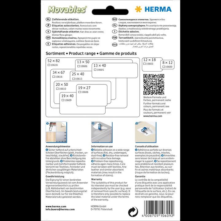 Image du produit Herma Étiquettes amovibles à usage multiple