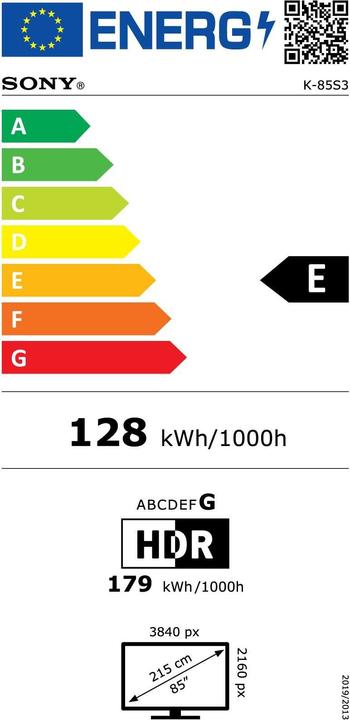 Etichetta energetica Sony K-85S3 (85", Bravia 3, LCD, 4K, 2025)