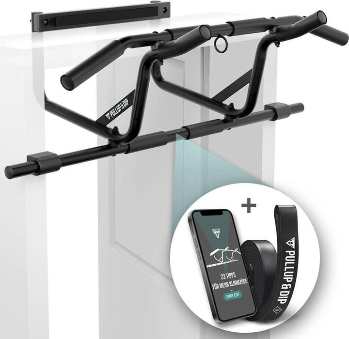 Pullup & Dip Klimmzugstange Tr zum Einhngen im Trrahmen ohne Abrutschen, inkl. Klimmzug Band