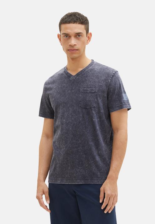 Produktbild Tom Tailor T-Shirt Kurzarmshirt mit V-Ausschnitt, ausgewaschener Optik und Brusttasche (M)