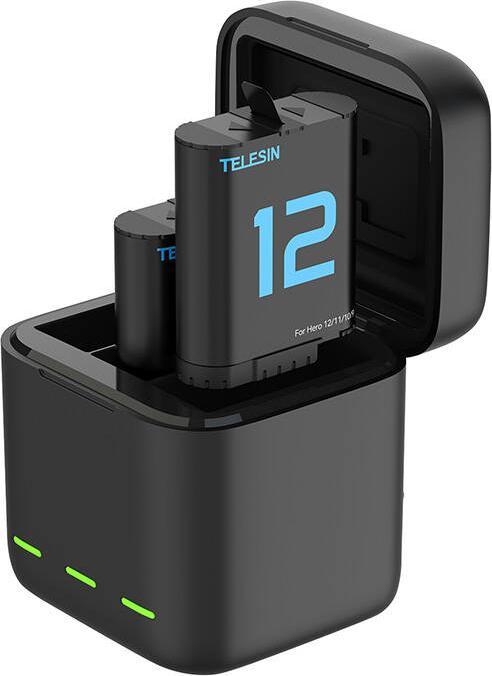 Produktbild Telesin 3-SLOT Charger box and 2pcs battery(double arc) kit set for GoPro Hero 12/11/10/9 (9, 11, Hero 12)
