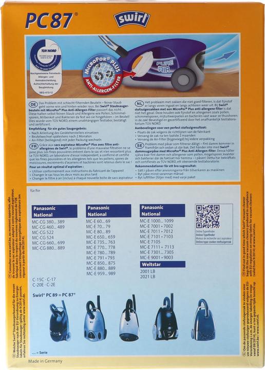 Actual product image Swirl Vacuum Cleaner Bag PC87 (PC89/PC90) MicroPor Plus for Panasonic Vacuum Cleaners