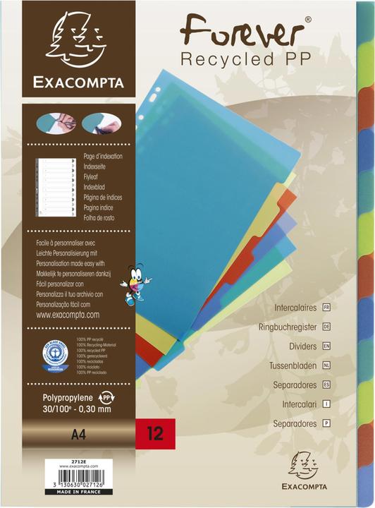 Image du produit Exacompta Intercalaires poplypropylène recyclé Forever® 12 positions - A4 - Couleurs assorties