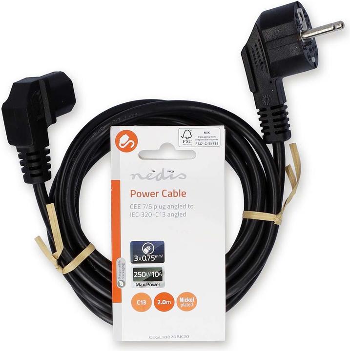 Immagine prodotto Nedis Cavo di alimentazione | Spina di messa a terra | IEC-320-C13 | Angolare | Nichelato | 2.0 (2 m)