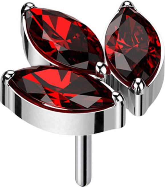 Star Piercing Threadless silber drei Ovalen Kristalle rot (Titan G23, ohne Messing)
