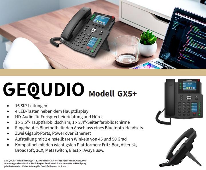 Actual product image Gequdio GX5+ IP phone set with mains adapter & headset