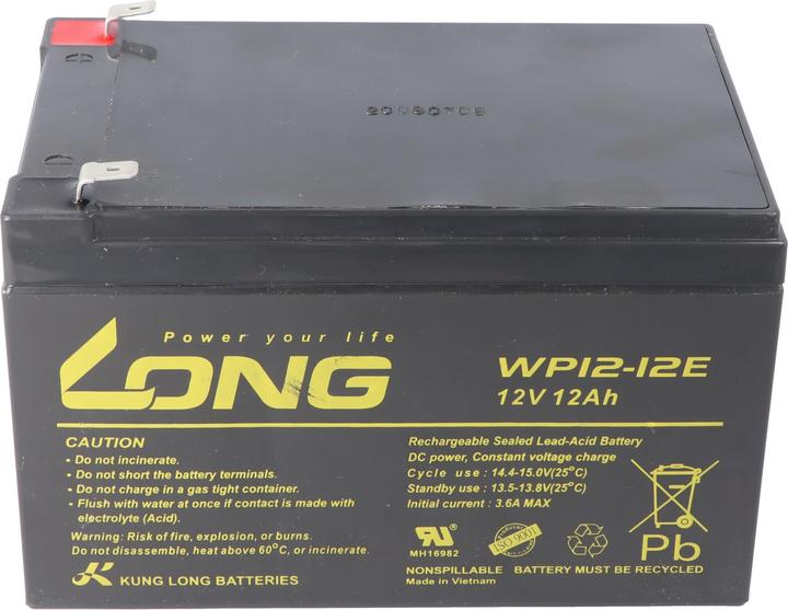 Actual product image Kung Long WP12-12E F2 Cycle-resistant lead-fleece battery, 12Volt, 12Ah with 6.3mm Faston connector (12 V, 12 Ah)