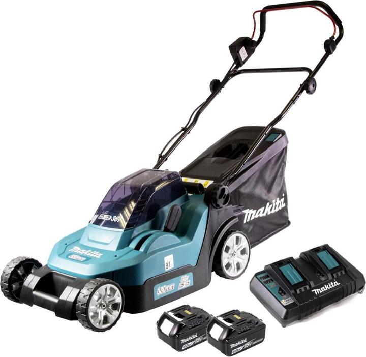 Produktbild Makita DLM 382 PG2 Akku Rasenmäher 36 V ( 2x 18 V ) 38 cm 40 l + 2x Akku 6,0 Ah + Doppelladegerät (Akkubetrieb)