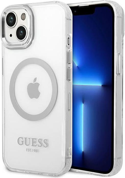 Image du produit Guess GUHMP14SHTRMS iPhone 14 6,1" srebrny/silver hard case Metal Outline Magsafe (Apple iPhone 14, Apple iPhone 13)