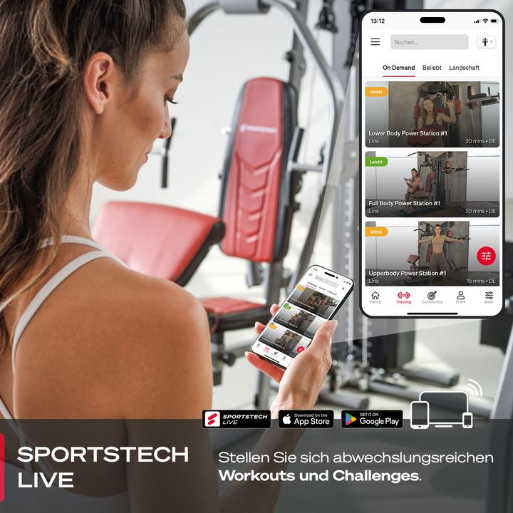 Immagine prodotto Sportstech HGX300 - Stazione di forza multifunzionale per l'home fitness con blocco pesi da 80 kg e