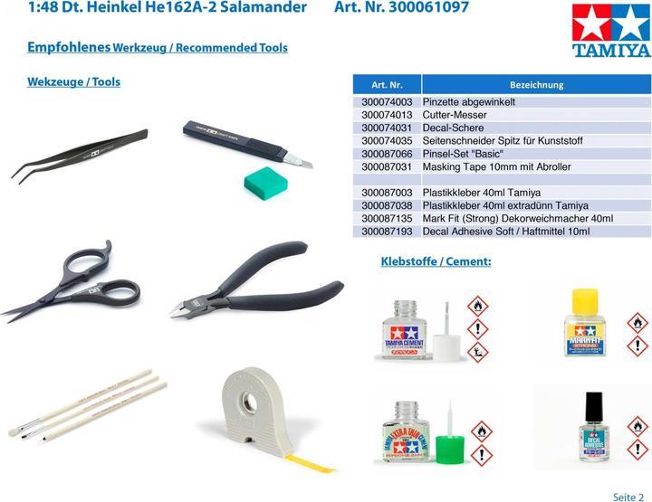 Actual product image Tamiya German Heinkel He162 A2 Salamander